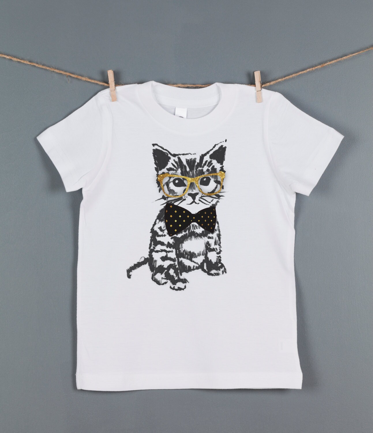 Children's Hipster Kitten T Shirt Kid's CAT by FeathersForeverShop