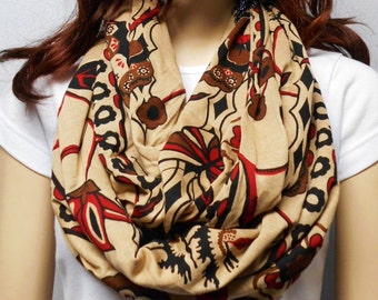 Tribal with Flowers & butterflies Infinity Scarf Jersey Knit