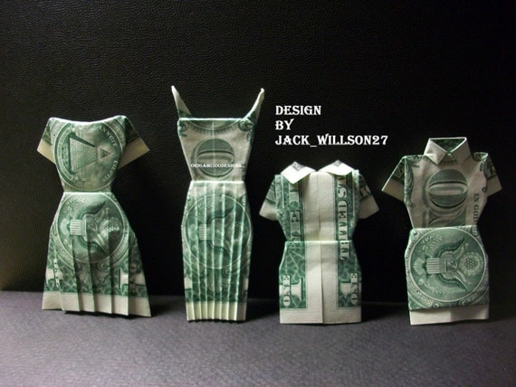 Items similar to A Beautiful Handcrafted Money Origami 4 DRESSES Great Gift IdeaMade Of Real