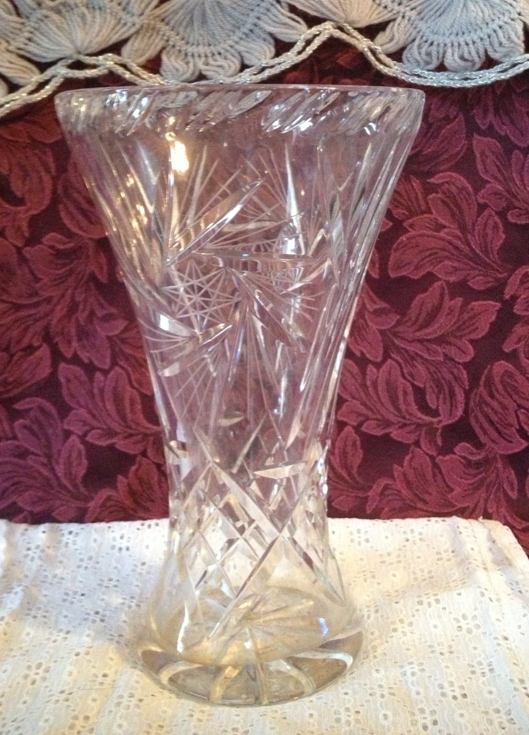 Vintage Glass Large Lead Crystal Vase Star and by KIMPLICITY