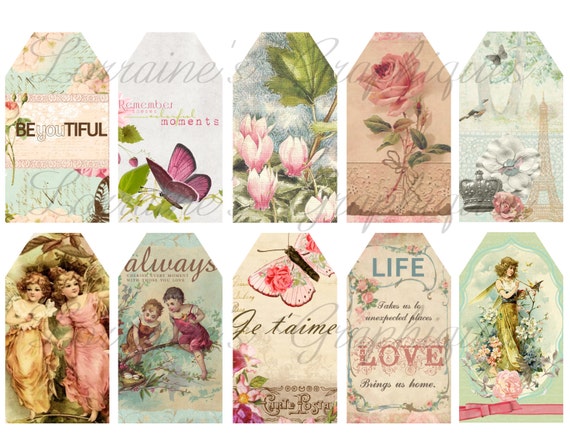 Shabby Chic 8 Digital Gift Tags or Label Printables JPG and