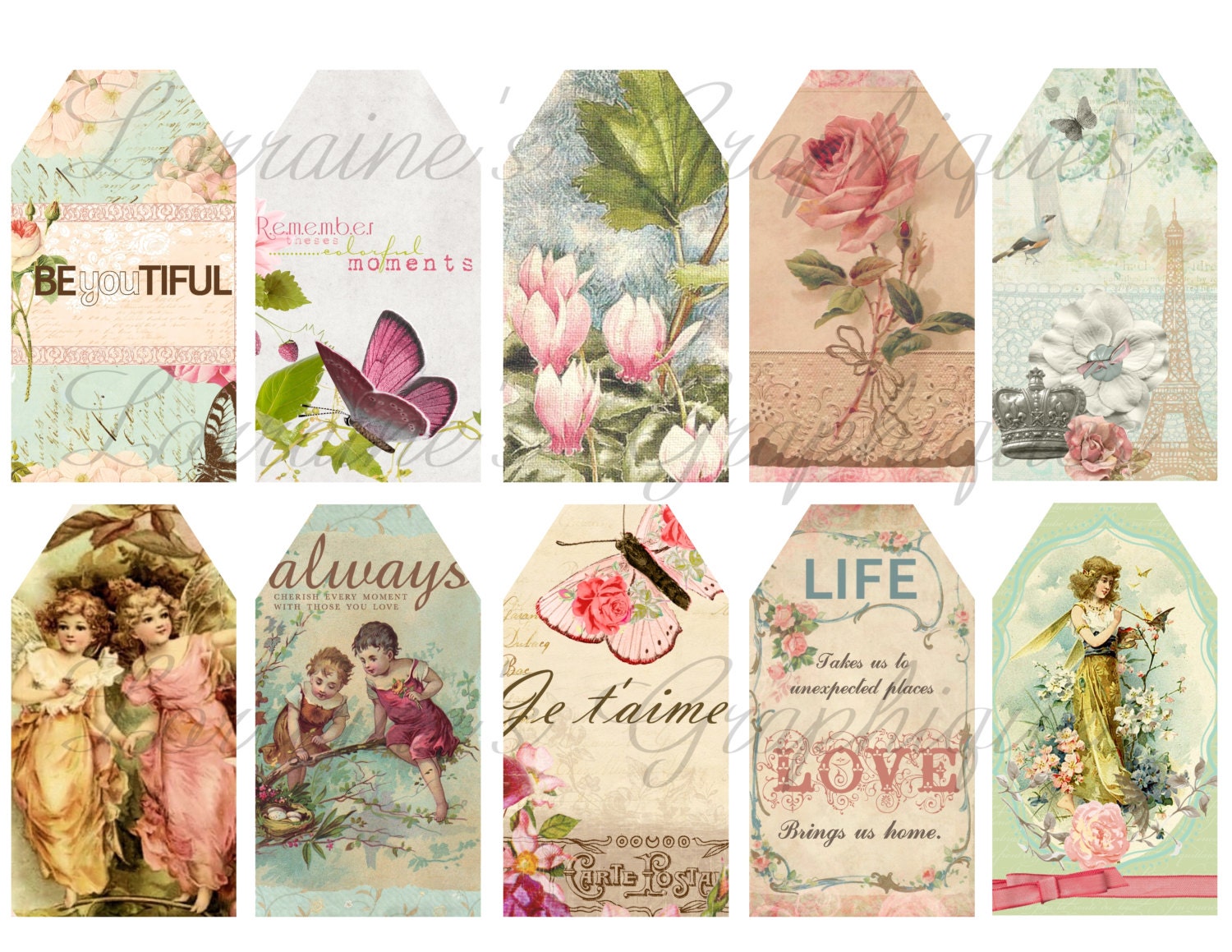 Shabby Chic 8 Digital Gift Tags or Label Printables JPG and