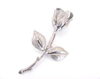 Popular items for silver rose brooch on Etsy