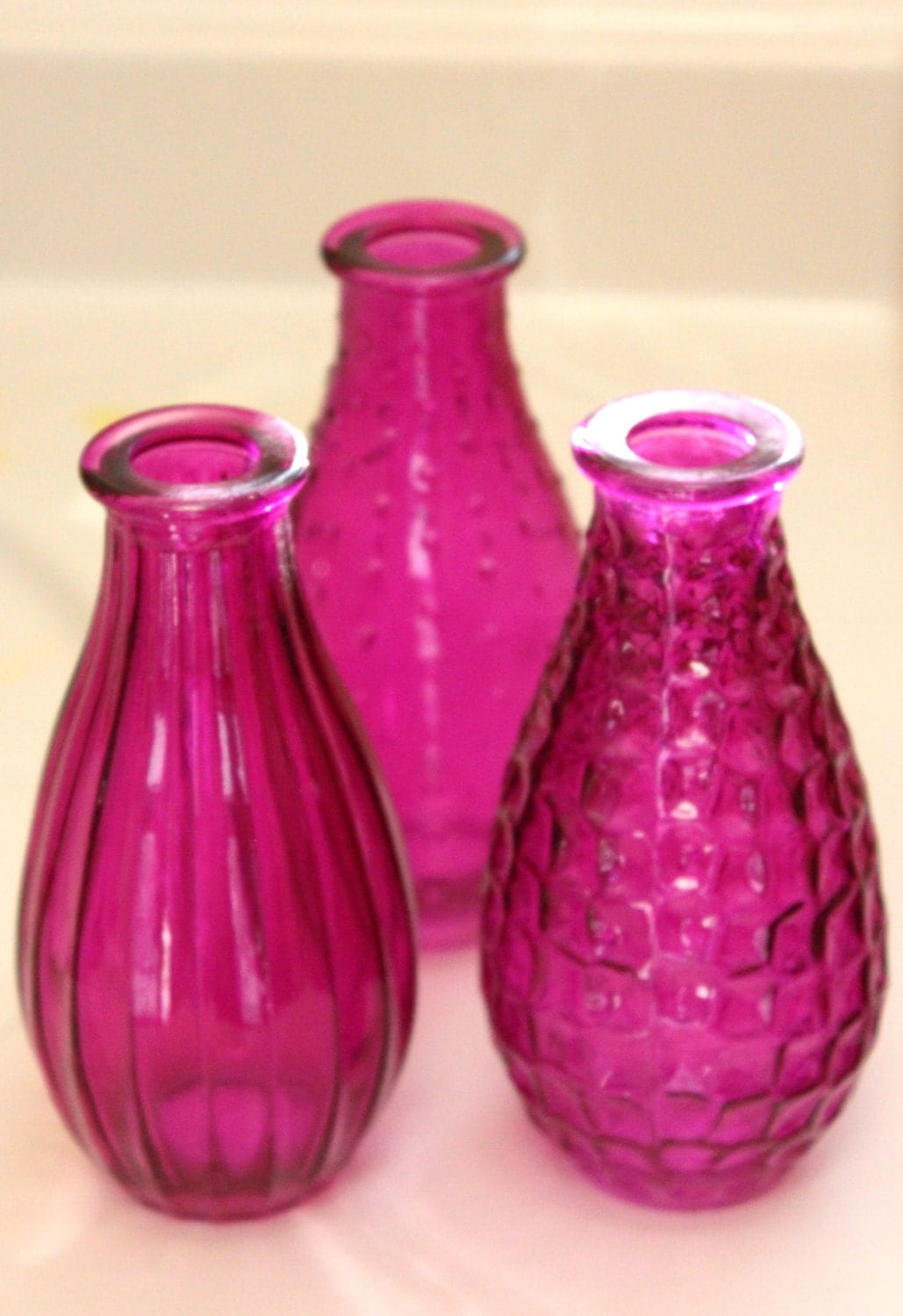 Set of 12 HOT PINK BOTTLES Bud Vase Glass Vases by TheWordSearch