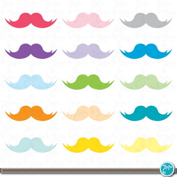 Mustaches Clip Art , Rainbow Mustaches, Baby Mustaches perfect for Scrapbook, Cards, Invitations,Personal and Commercial Use Oth003 Il_570xn