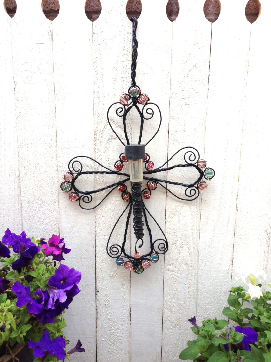 Cross Hanging Solar Light Outdoor lighting by CareBaresCreations