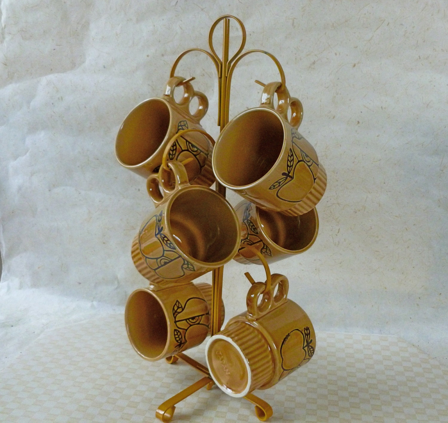 Vintage Golden Pear Coffee Mug Tree Set of 6 Made in Japan