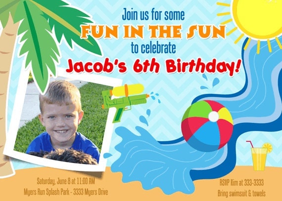 Summer Waterslide Pool Party Invitations - printable Il_570xn