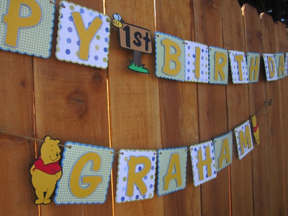 Winnie the Pooh Polka Dot & Gingham Birthday Banner