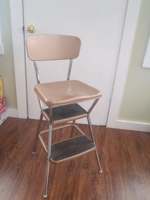 Vintage Cosco Kitchen Step Stool Chair With Flip Up Seat All Metal