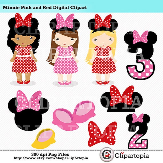 Minnie Pink and Red Digital Clipart / DIY Minnie Party For Personal and Commercial Use / INSTANT DOWNLOAD Il_570xn