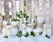 Burlap and Lace - Sage Green and Ivory SHABBY CHIC and RUSTIC Vase Collection, Wedding Vase Decor, Rustic Shabby Chic Wedding