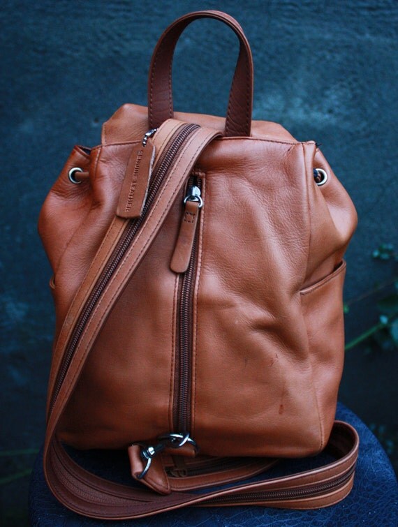 Vintage St John's Bay tan genuine leather backpack