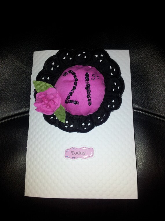 21st Birthday Novelty Kitsch Brooch Mounted onto a Birthday Card by HandmadelittleCreations