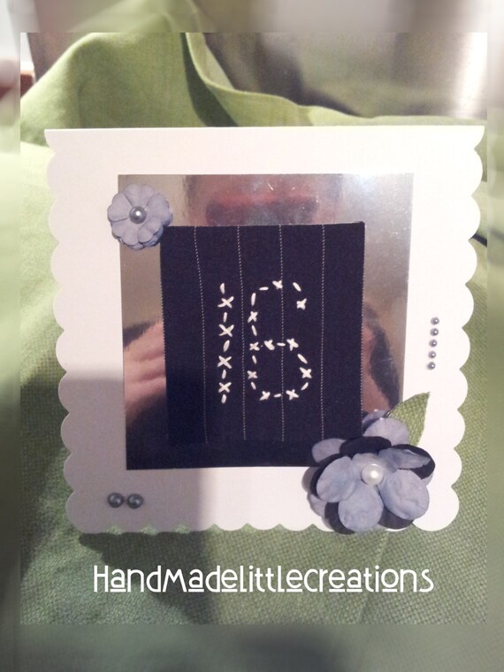 Special Ooak Shabby Chic 16th Birthday Card - Hand Stitched On Felt with Handmade Flowers