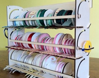 Ribbon Holder Storage Rack Organizer Holds 80 Spools NO Dowels Stackable Easy Load 2.5-4.25" Spools