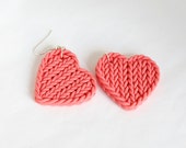 Polymer clay coral salmon pink heart star faux knitting earrings