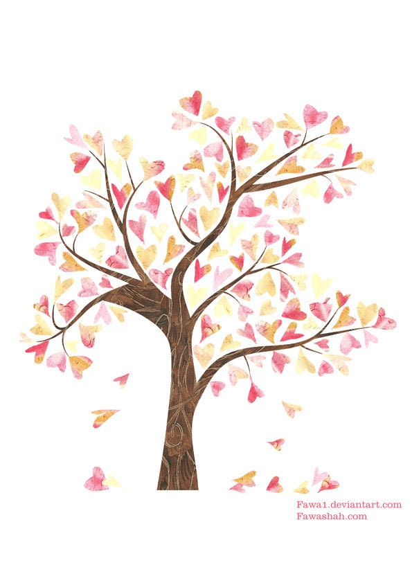 pink hearts love tree print 8 x 10 home wall decor tree by fawa1