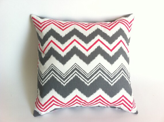 One Decorative Zipper Pillow Cover Raspberry and Gray Missoni Chevron Print 18x18 Inches Accent ...