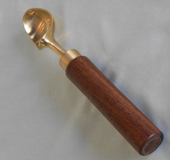 Items similar to Brass Ice Cream Scoop, with Walnut turned handle on Etsy