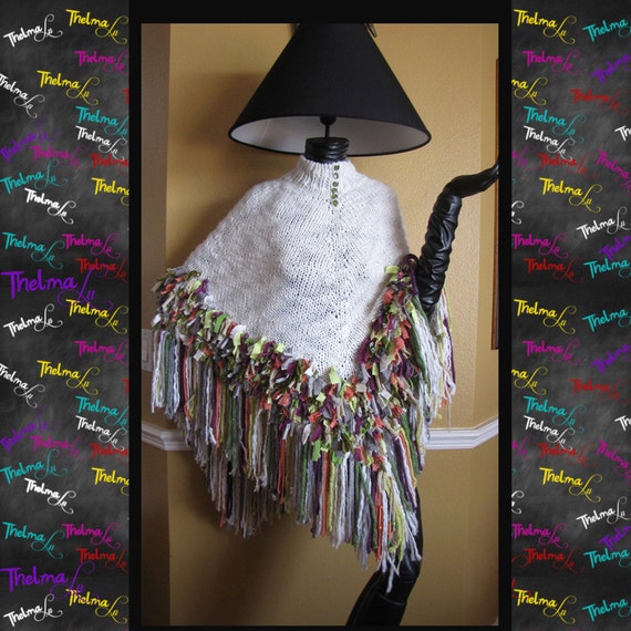 One of a kind UNISEX unique Knitted Rag Poncho also custom made