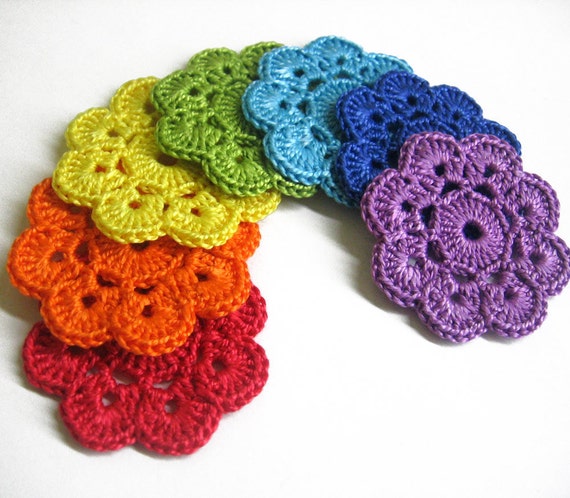 Handmade Crocheted Flower  Appliques Motifs  in by 