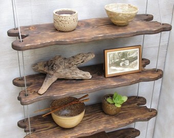 driftwood shelves, display shelving, shelving system,wall shelves, pottery shelf