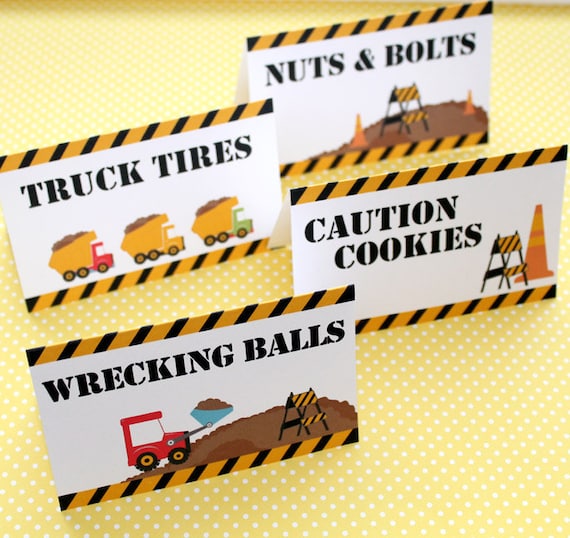 construction birthday party set of 8 food label table tents