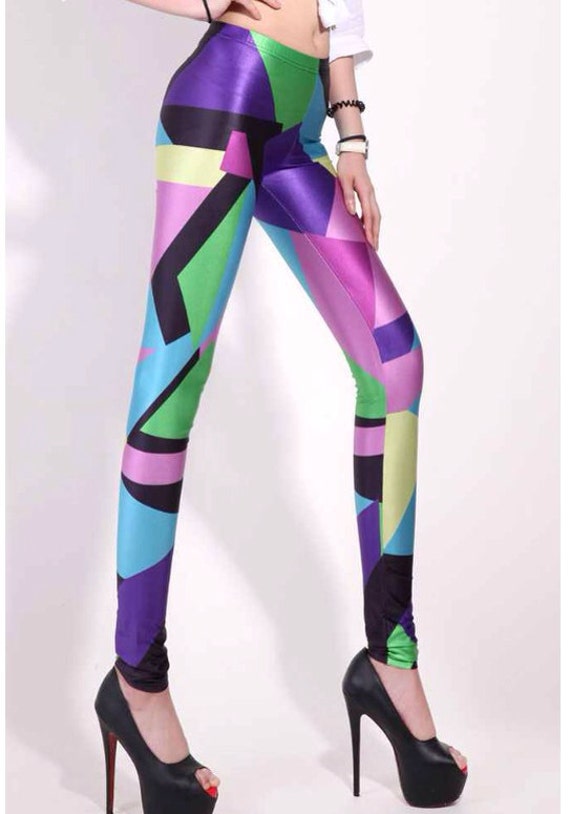 Retro 80s geometric inspired spandex leggings by VanityLoveCulture