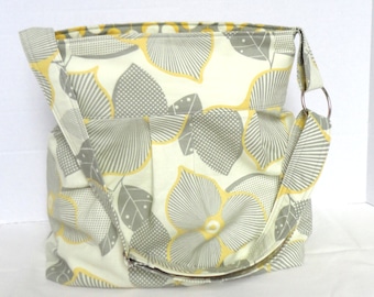 Diaper bag, purse medium pleated- Amy Butler optic blossom with martini- adjustable strap
