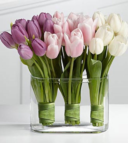 ARTIFICIAL TULIPS Flower ARRANGEMENT Pink White and Purple