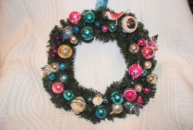 Vintage Christmas wreath, Christmas wreath, ornament wreath, holiday wreath, vintage ornament christmas wreath