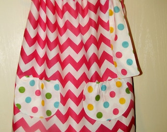 pink chevron pillowcase dress with pockets, pink chevron, pillowcase dress
