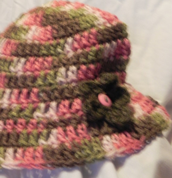 Women's Crochet Pink/Green/Brown/ Camo Varigated Hat