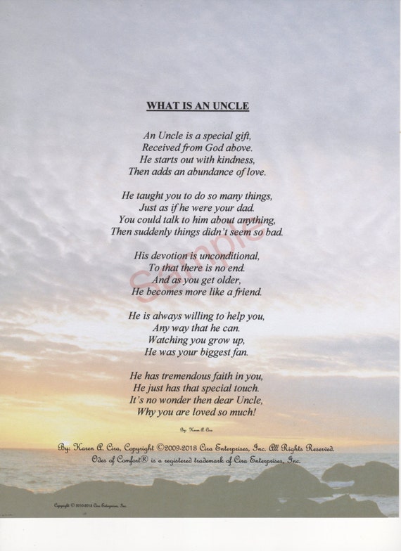 Five Stanza What Is An Uncle Poem shown on