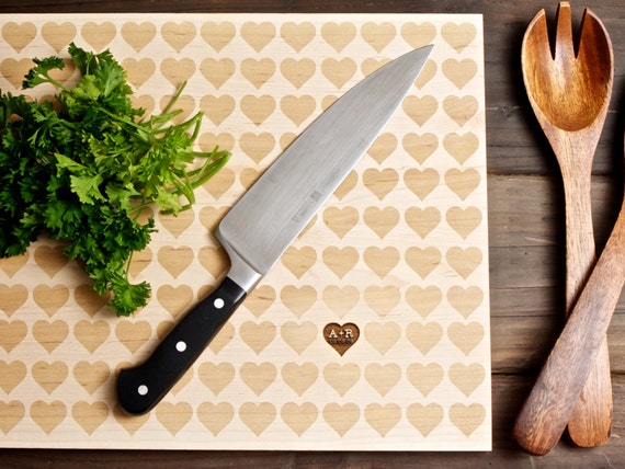 Personalized Carved Heart Engraved Wood Cutting Board - 12x16 - Mother's Day - custom wedding or anniversary gift for foodie couple