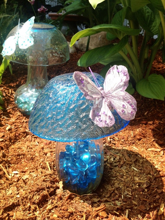 Whimsical glass Garden Mushroom by Beyondthegardenwall on Etsy