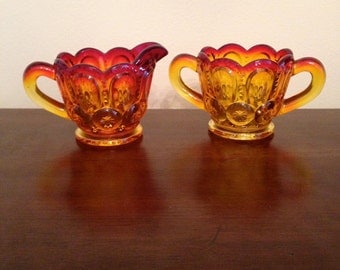 Vintage Red/Orange/Yellow Wheatonware Glass Cream & Sugar