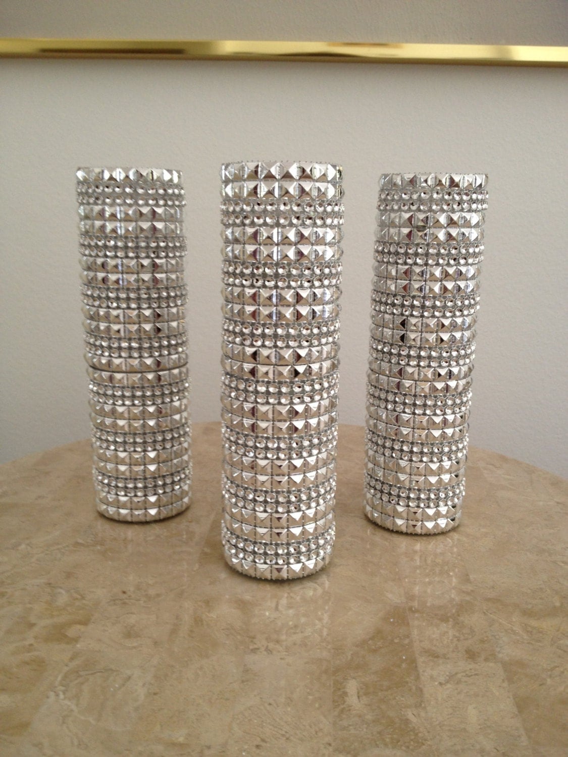 3 Silver Bling Mesh Pillar Glass Candles 2 by DreamOnBridal