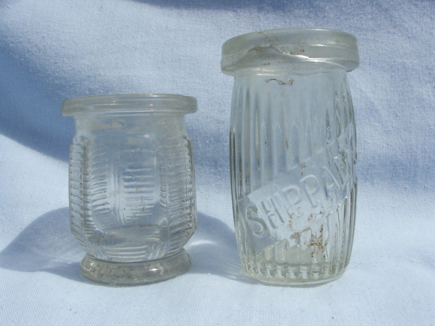 Antique Shippams Paste Glass Jar and anonymous paste jar