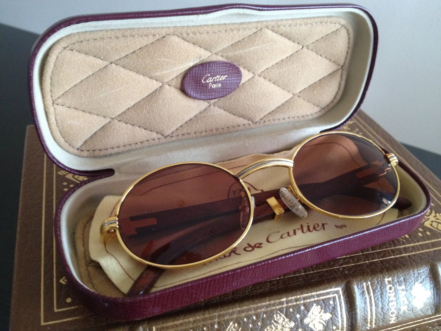 Vintage Cartier Sunglasses 135B Gold and Rosewood