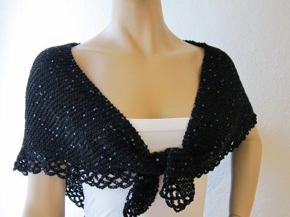 Evening Shawl Wrap Sequin Shawl Hand Knitted Sequined