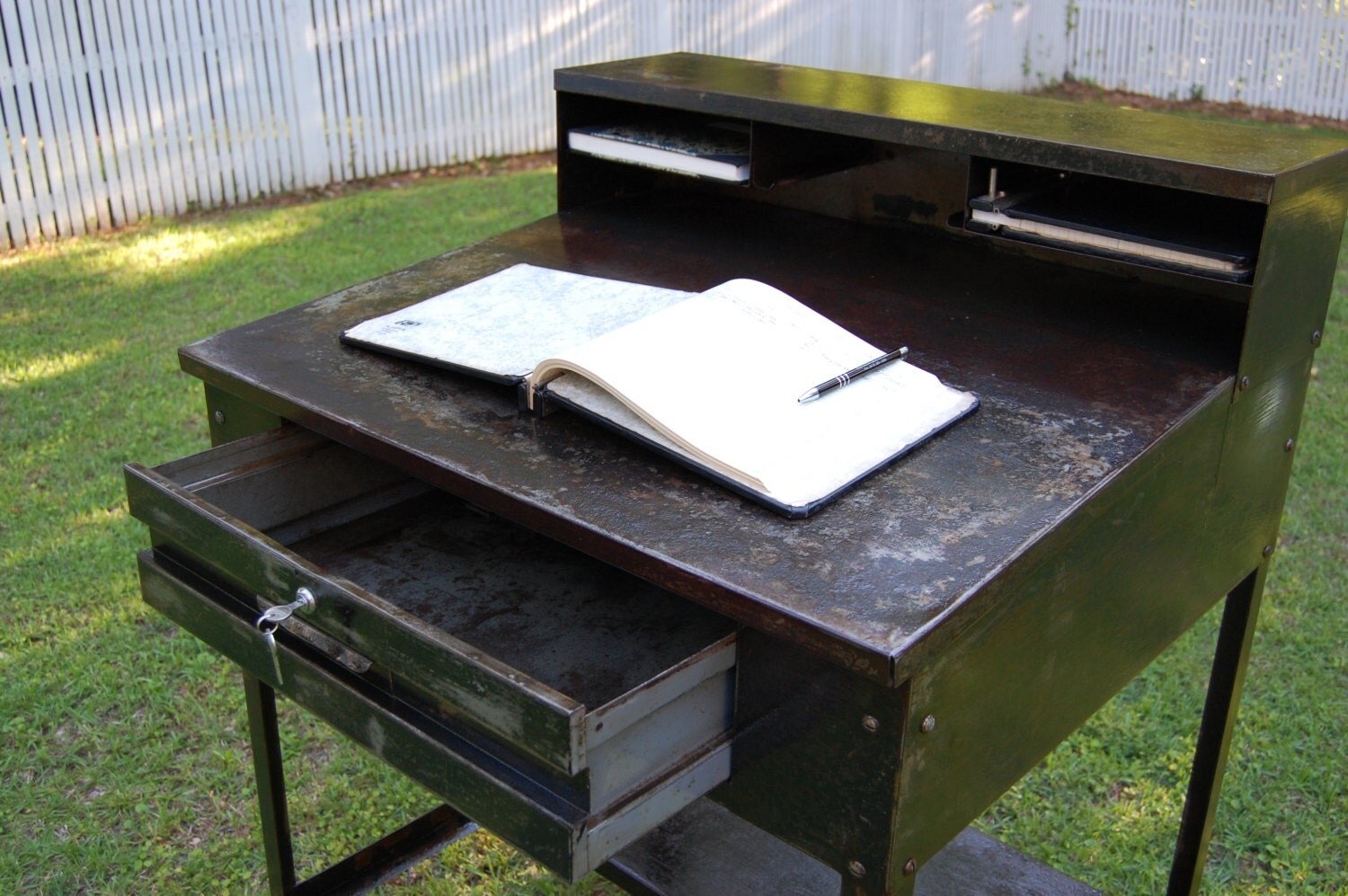 Vintage Industrial Metal Shop Desk Restaurant by PickersWarehouse