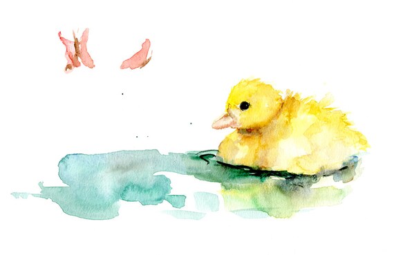 Original watercolor painting of a duckling. Animal Painting
