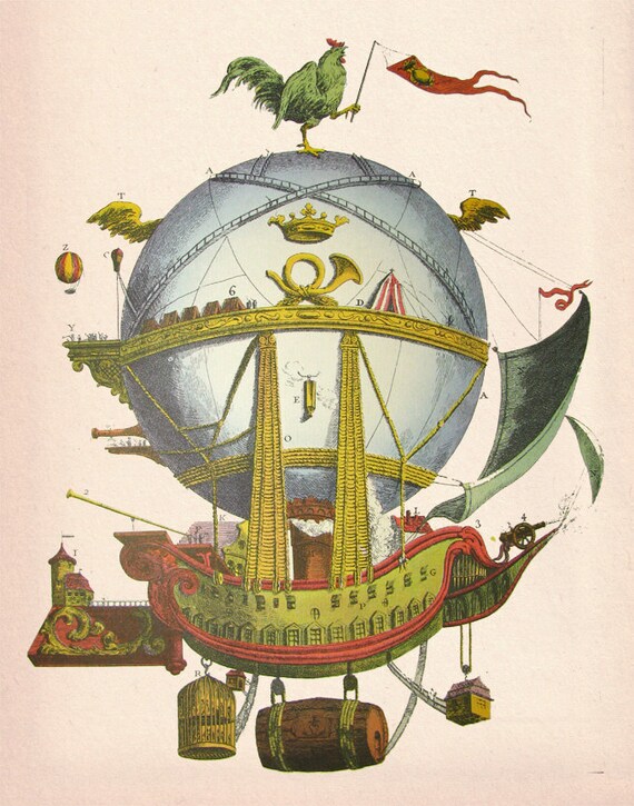 Vintage Hot Air Balloon 14x11 Minerve Digital Print by ...
