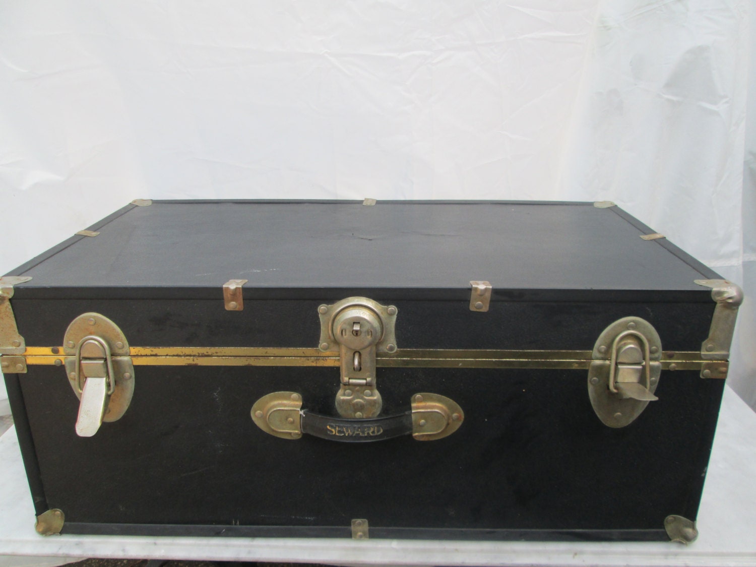 Antique Vintage Seward Wood/Metal Chest/Trunk, Decorated with Leather ...