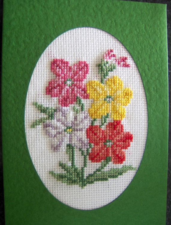 Floral cross stitch greetings card mothers day card floral