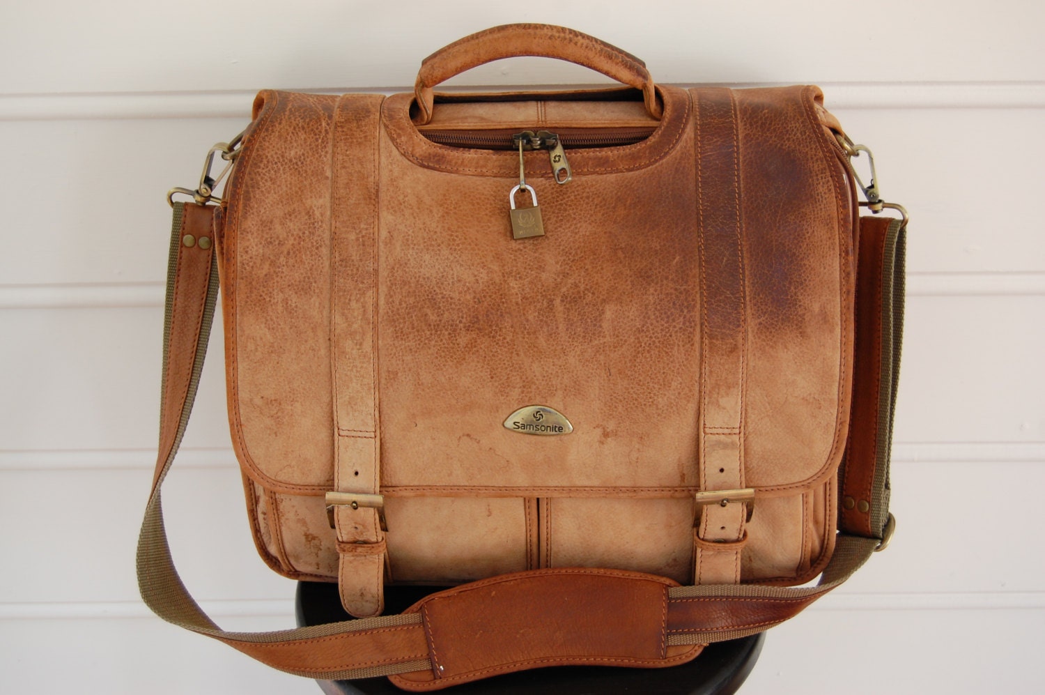 Vintage Samsonite Leather Briefcase Computer Bag I pad Case
