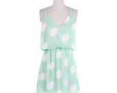 Mint Polka Dot Dress Minty Green Circl Dot Dress Blouse Dress