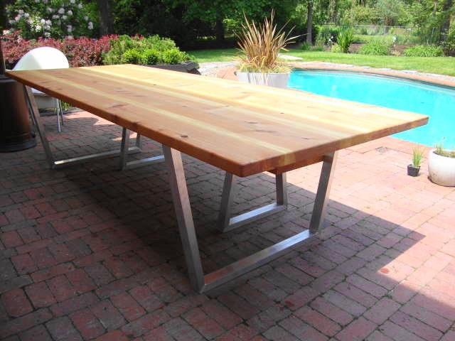 Modern Outdoor Dining Table and Bench Cedar & hand brushed